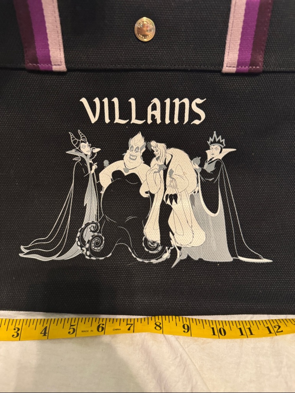 Disney X Coach Tote Villains Black Canvas Tote with Purple Accent Straps - Picture 2 of 9